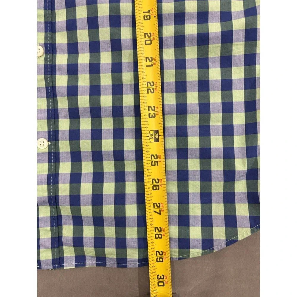 Banana Republic Men's Large L Green Blue Plaid Button Front Short-Sleeve Shirt